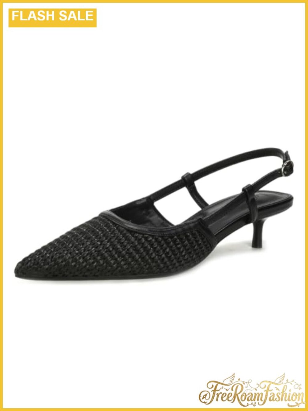 Woven Pointed Toe Slingback Kitten Heel Pumps for Women